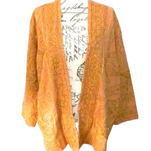 🌞Victoria Leivissa Gold Threaded Embroidered Boho Open Front Jacket